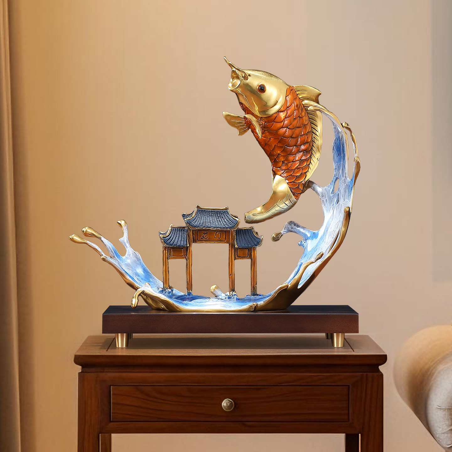 鱼跃龙门摆件玄关客厅酒柜装饰全铜工艺品办公室桌面乔迁开业礼品