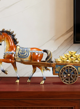 马上来财黄铜马摆件创意家居客厅办公室桌面装饰新年马年春节礼品