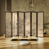 东方美学古典中式 屏风隔断客厅遮挡可折叠移动茶室实木折屏山水画