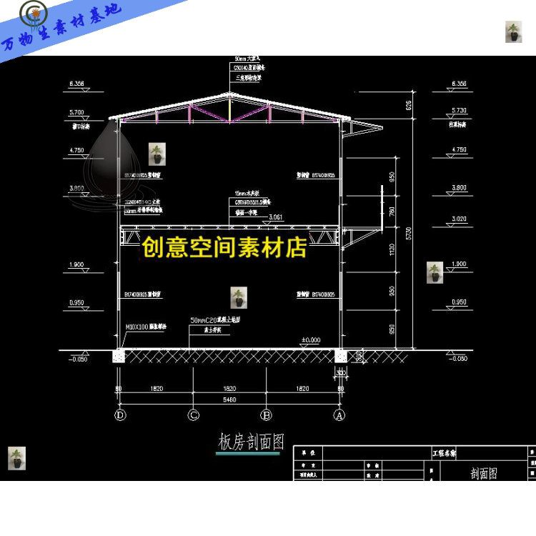 工程临时建筑临建房两层彩钢结构活动板房建筑cad图纸设计施工图