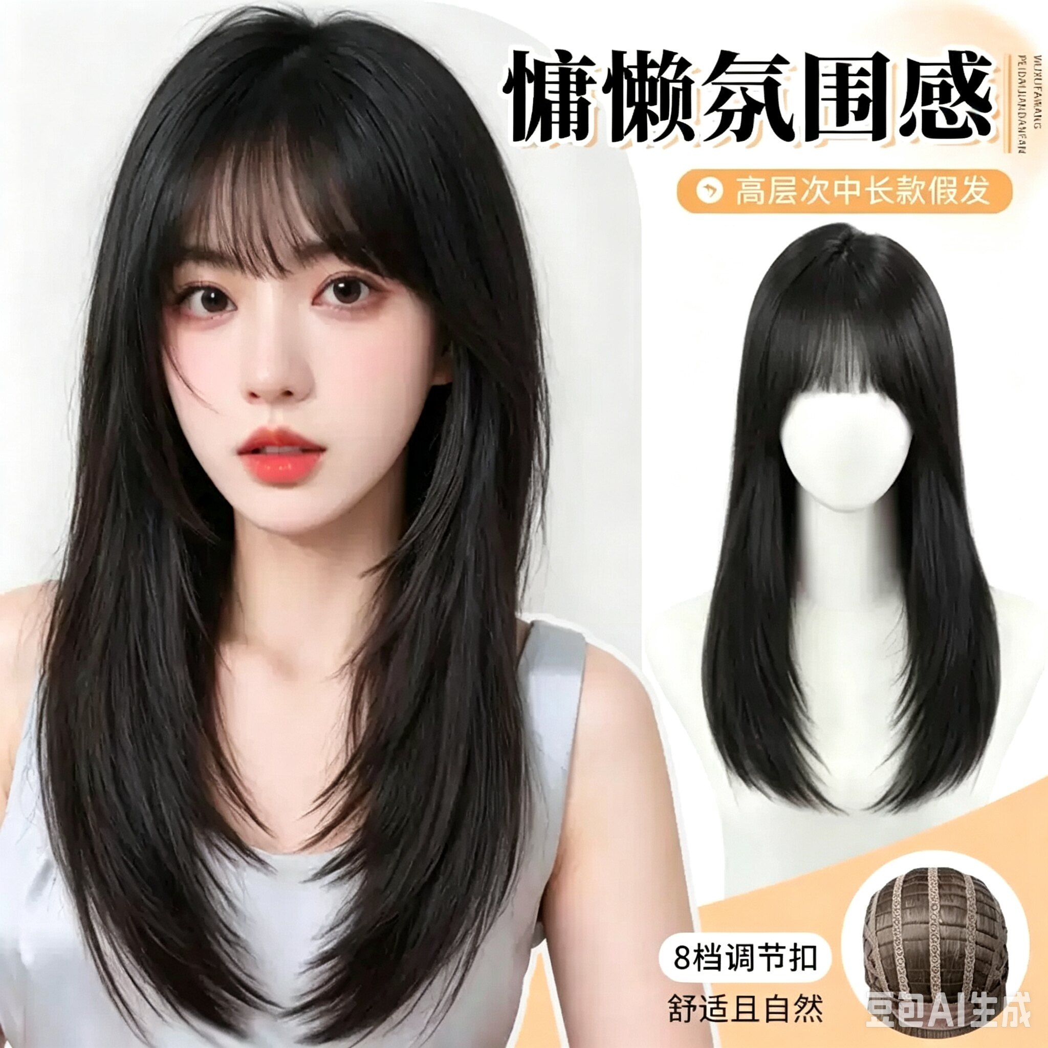 仿真齐刘海内扣锁骨层次感假发套