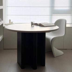 设计师原创圆桌法式 Loft 奶油白木面白色餐桌 福楼圆桌Lift Flow