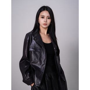 棕色束腰显瘦真皮短外套 新款 北欧传奇 绵羊皮皮衣外套女2026春季