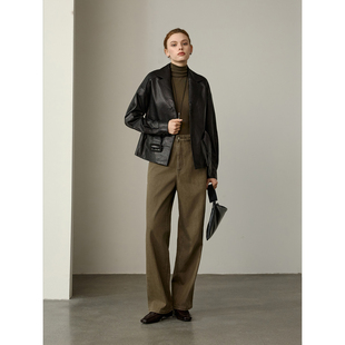 型系带显瘦油蜡绵羊皮真皮皮衣外套女 领倒T版 北欧传奇 设计感西装