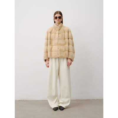 北欧传奇丨暮韵貂  小立领进口皇冠天鹅绒级水貂皮草外套横排整貂