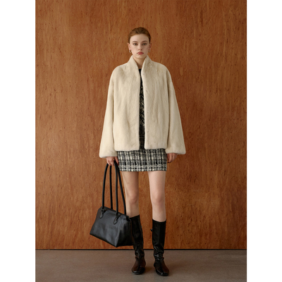 北欧传奇|进口小母貂珍珠本色貂皮皮草新款V领整貂水貂外套女2025