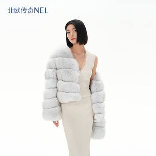 年輕款 北歐傳奇 民國富太 進口狐貍毛藍(lán)狐整皮中長款 皮草外套女