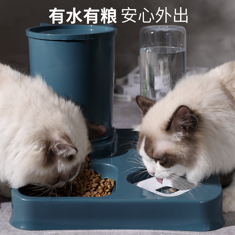 极速猫碗狗碗双碗自动饮水机喂y食器一体防打翻喝水猫粮碗猫咪宠