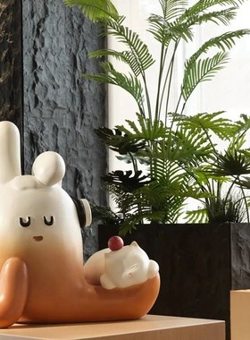 极速美式流行客厅茶馆办公室w玻璃钢仿陶找事儿兔子办公桌茶桌艺