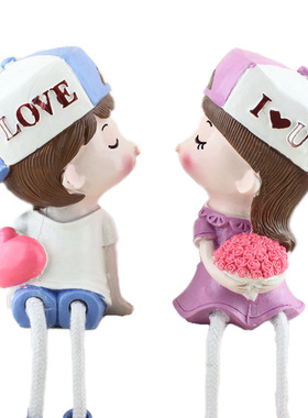 极速可爱树脂吊腿娃娃保x情侣酒柜玄关客厅家居装饰品摆件生日