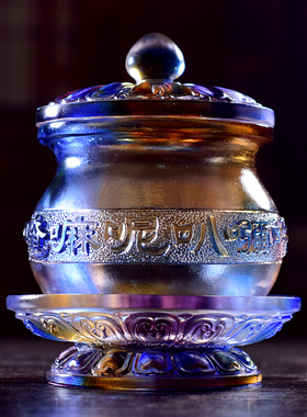 极速供奉佛前圣水杯n六字真言家用观音净水杯古法琉璃供杯室内复