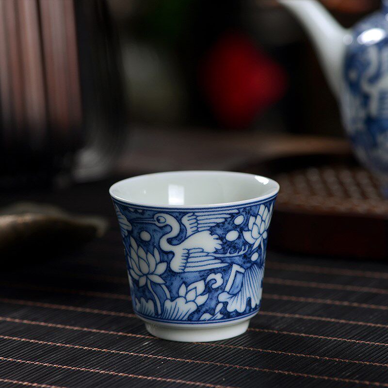 新品景德镇e七丞堂青花一路连科会客主人杯家用陶瓷中式品茗杯茶 - 实物图