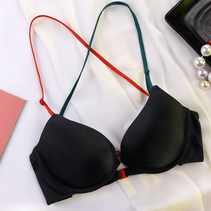 新品韩国b内衣女小胸聚拢无痕薄款前扣美背少女交叉纯棉上托文胸