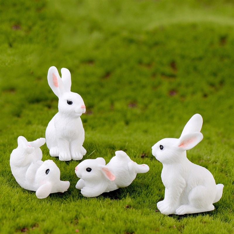 速发.Cute Resin Bunny Ornament Home Miniature Landscape atio