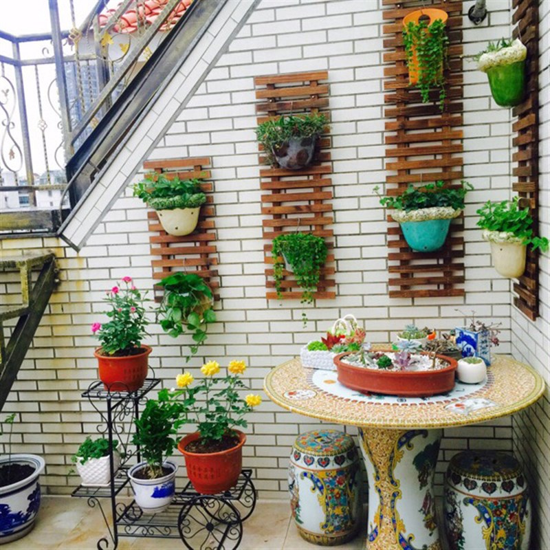 极速爬藤架d壁挂式阳台客厅装饰防腐木花架挂墙植物实木悬挂式花