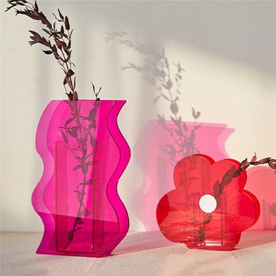 网红3D Geometry Vase Acrylic Flower Pot Nordic Flower Wave S