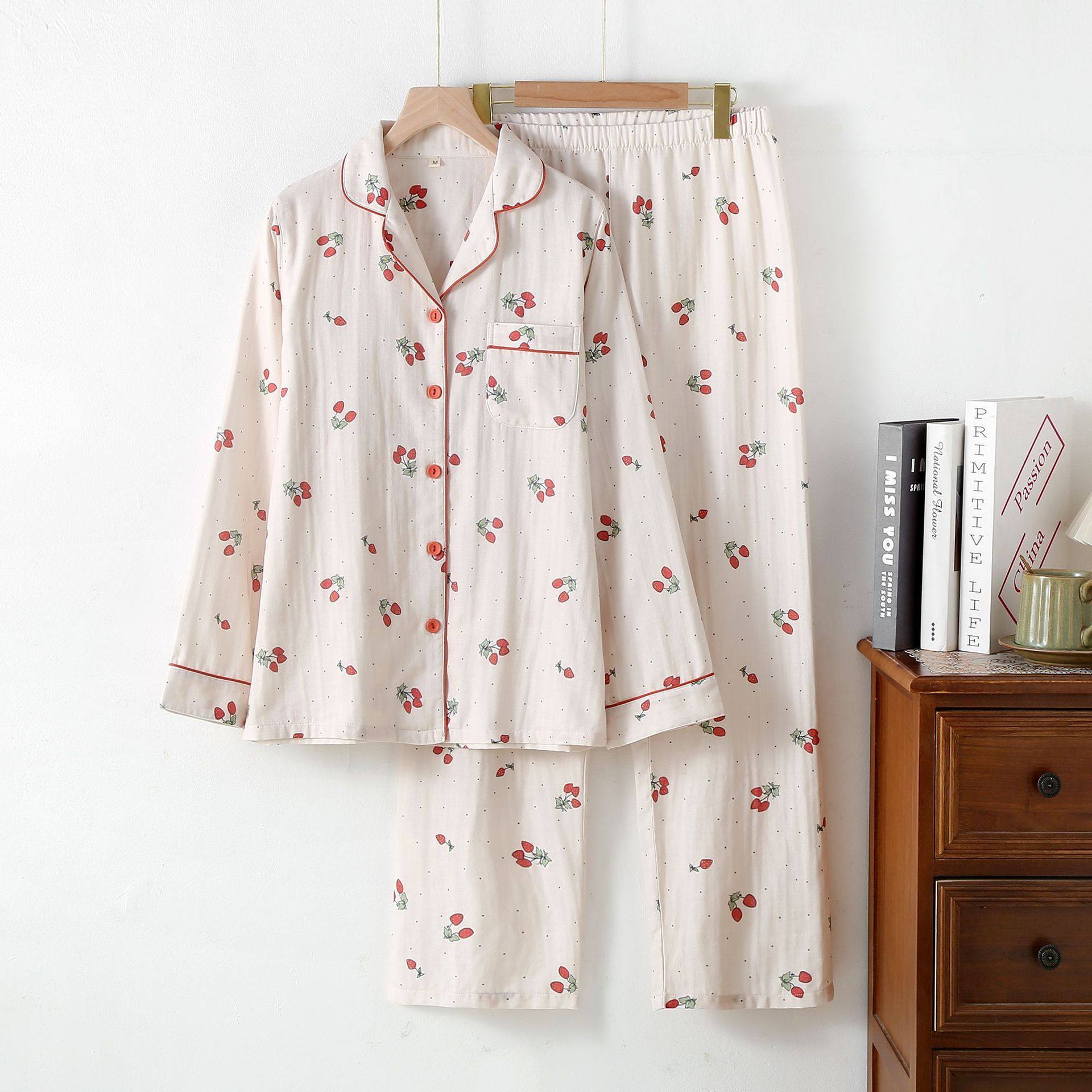 新款草莓少女纯棉双层纱布睡衣女春秋夏季全棉长袖翻领家居服套装,孕妇装/孕产妇用品/营养,家居服套装,淘宝优惠券,粉丝福利购,淘宝优惠卷