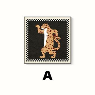 墙面画芯复古小众艺术卧室挂画中古餐厅装饰画多巴胺卡通动物客厅