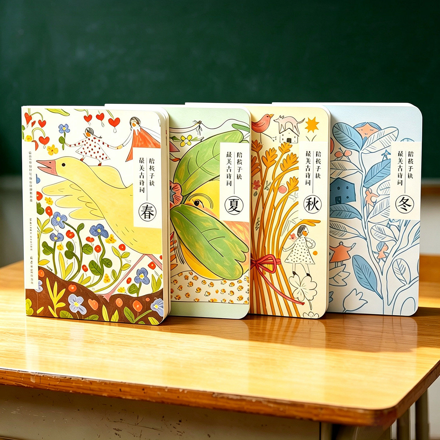 春夏秋冬古诗词 全套4册正版 陪孩子读最美古诗文24节气春天夏天秋天冬天日应景中国诗歌注释译文 适合儿童小学生启蒙鉴赏阅读书