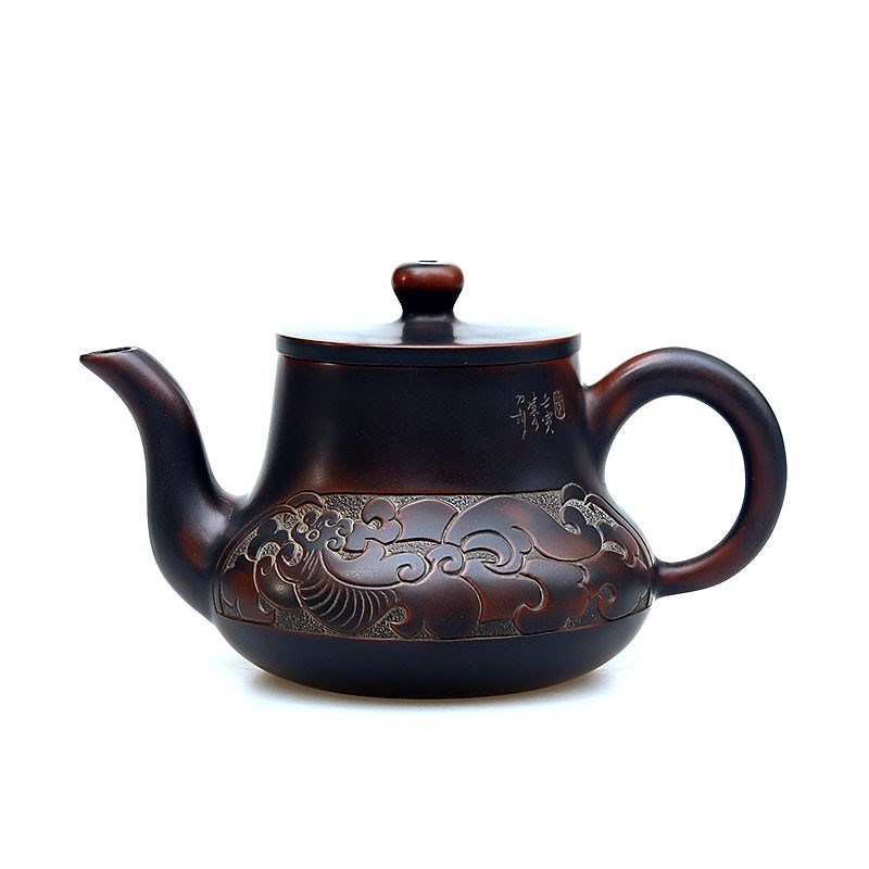 广西钦州坭兴陶茶壶名家纯手工窑变E茶具龙凤浮雕家W用泡茶精品紫