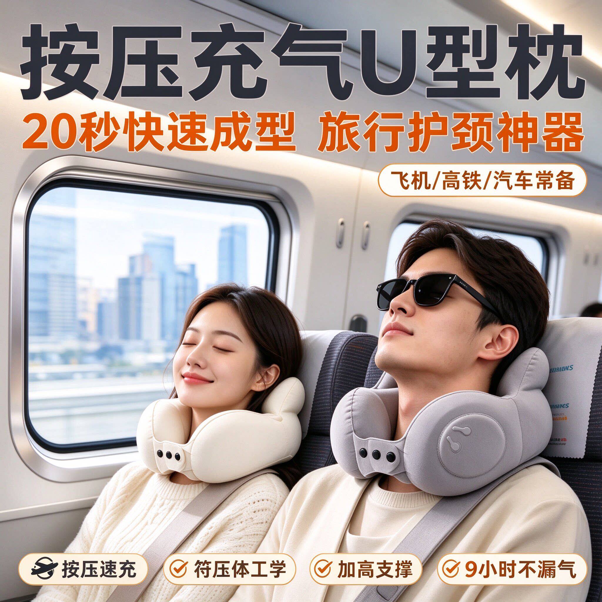 新款充气 U 型枕旅行便携枕长途飞机高铁睡觉神器靠枕护颈枕