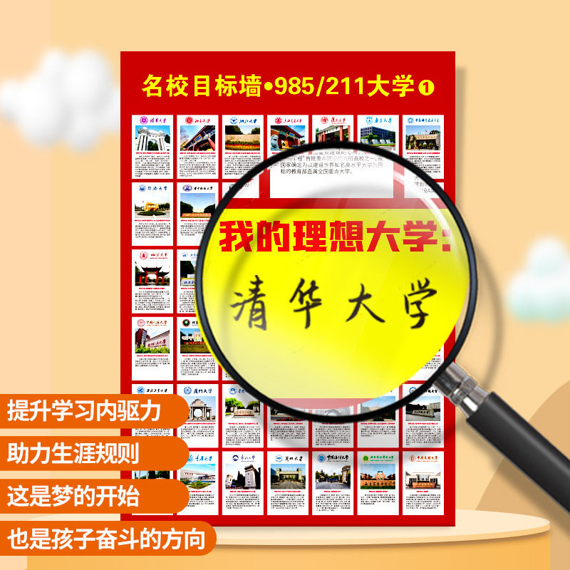名校目标墙海报贴墙全国重点大学985/211我的大学梦墙贴我的理想