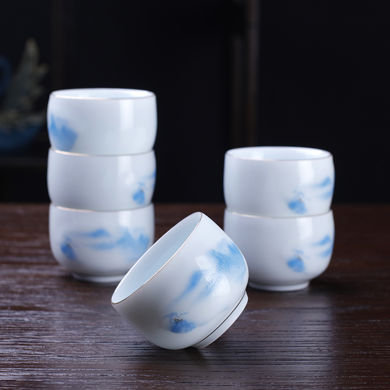 影青陶瓷功夫茶杯6只装家用品茗