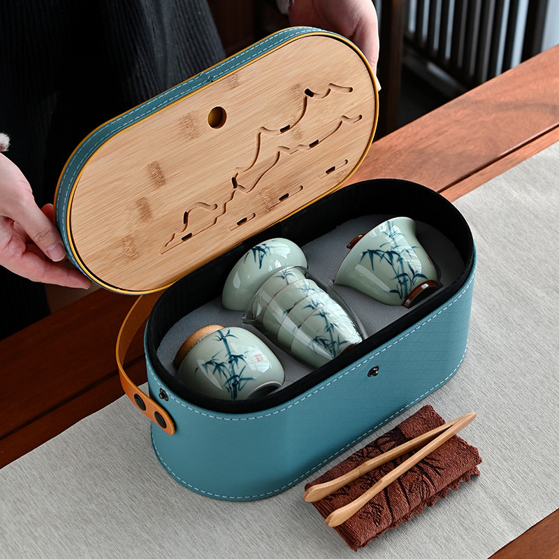 青花瓷旅行盖碗功夫旅游茶具小套装便携式户外高端手绘山河配茶盘,餐饮具,旅行茶具,淘宝优惠券,粉丝福利购,淘宝优惠卷