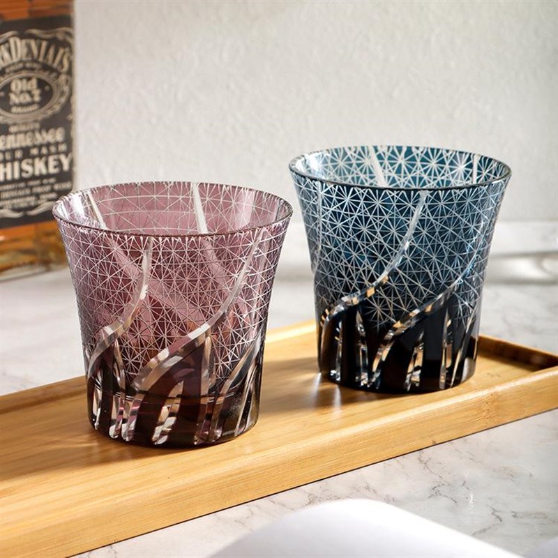 手工切子酒杯洋i酒杯水晶玻璃威士忌杯清酒杯刻花硝子蓝色星芒杯