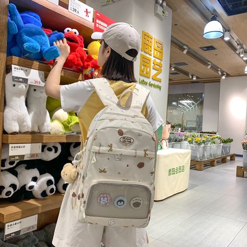 高颜值书包女大学生可爱透明痛包大容量电脑背包百搭初中生双肩包