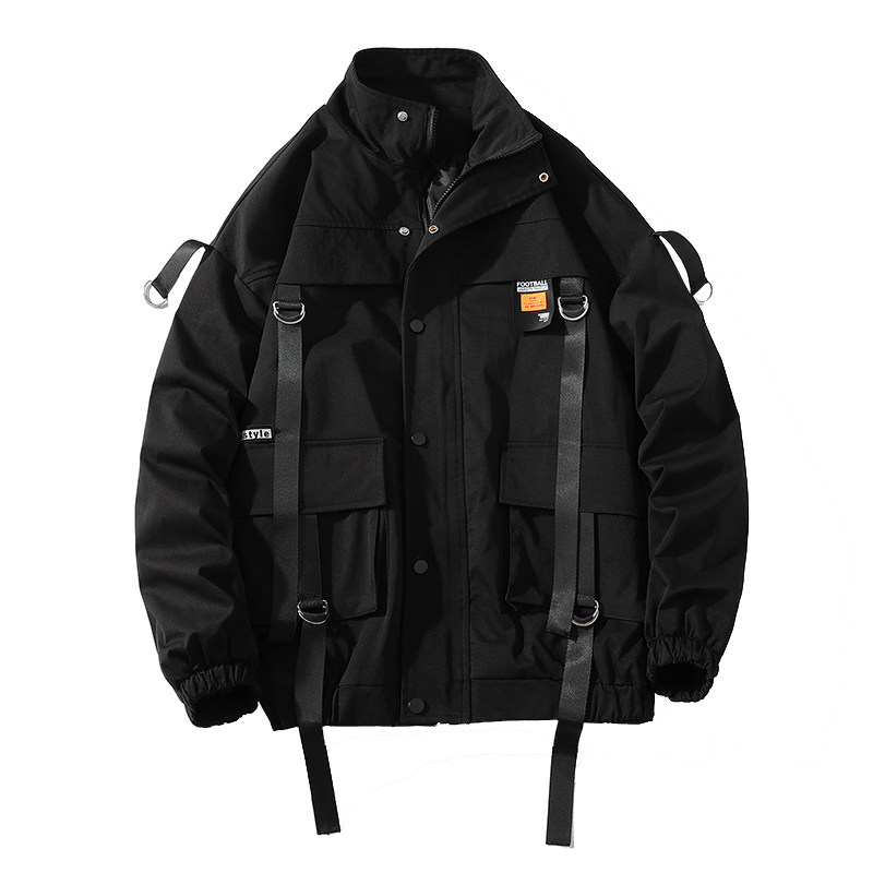 Men Sreetwear Jacket Black Hip Hop 2023 Autumn Cargo Harajuk