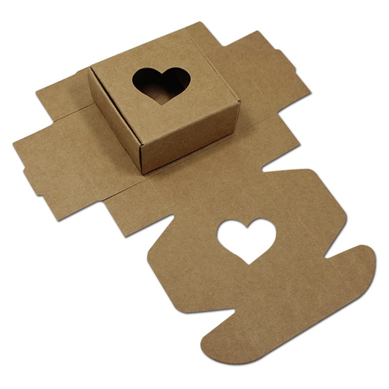 速发50pcs/Lot DIY Hollow Kraft Paper Packaging BoxV for Gift