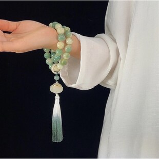 原生态菩提手持渐变白玉菩提手串流苏穗子跑N环女手链文玩佛珠盘