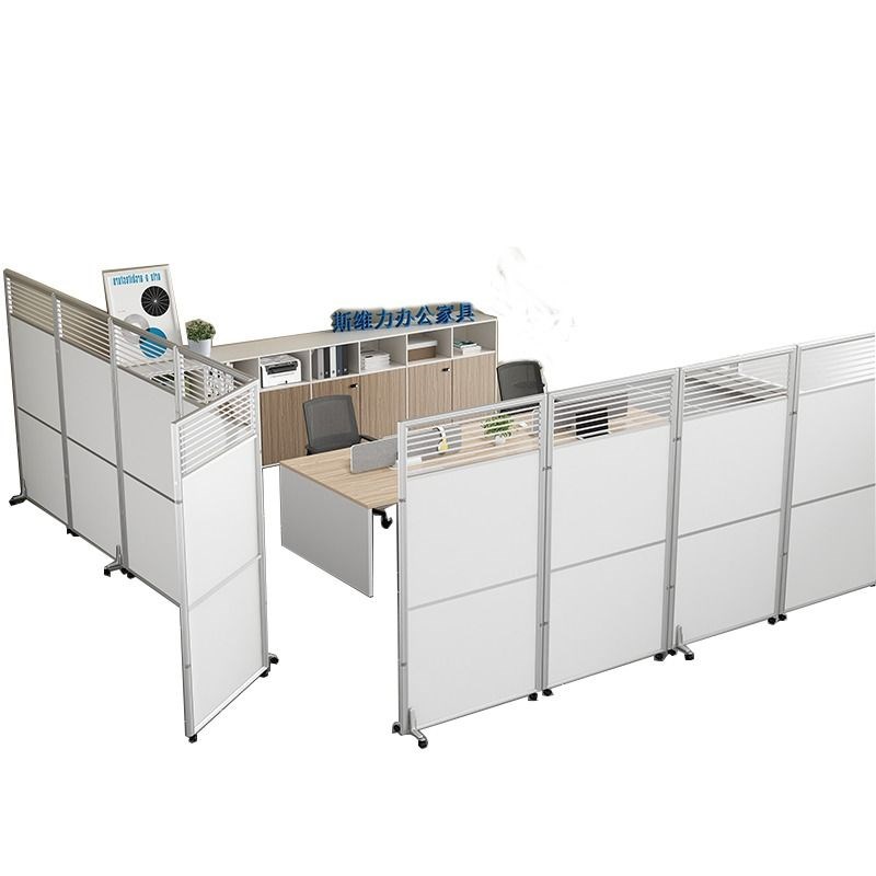 办公室移动屏h风隔断墙工厂车间房间折叠推拉M玻璃简易高挡板墙安