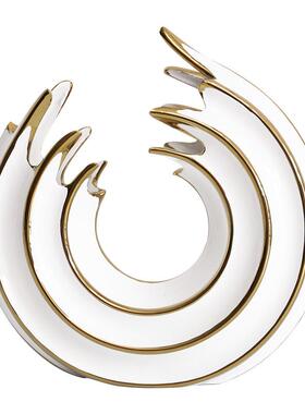 陶瓷摆件轻奢玄关北欧现代u创意圆形家居饰品白色扇形样板装饰品