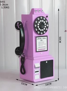 复古铁艺老式挂墙打卡模型网红电话机背J景店铺酒吧装饰品创意摆