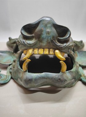 尼泊尔纯铜彩绘镶嵌天然宝石牛头金刚护法面具Z挂件装饰品