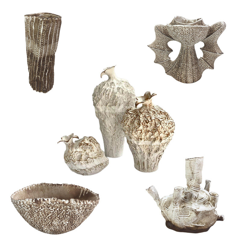 侘寂风复古新中式陶o瓷石榴花器摆件样板间民宿客厅异形花瓶装饰,家居饰品,装饰摆件,淘宝优惠券,粉丝福利购,淘宝优惠卷