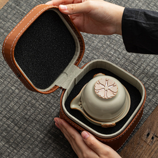 汝窑旅行茶具套装便携式高档户外露营陶瓷快N客杯一壶二杯女士单