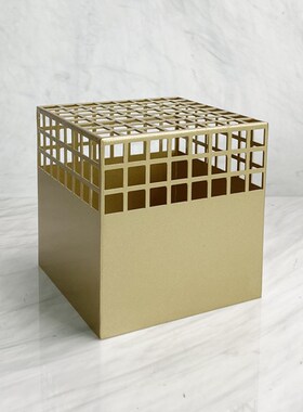 现代简约欧式轻奢黑色p金属方形镂空花器摆件样板房售楼处软装饰