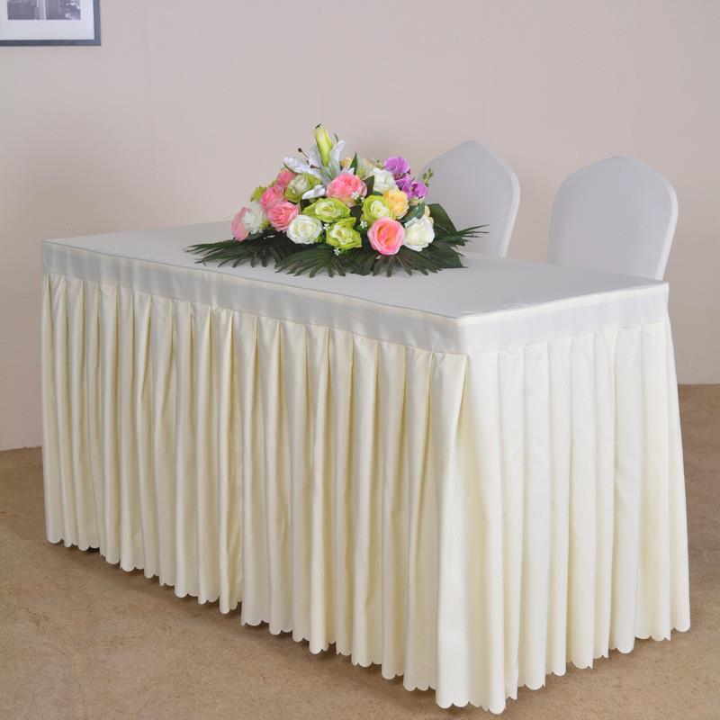 会议桌布酒店会展纯色桌套签到围裙白色长条桌裙活动办公台布