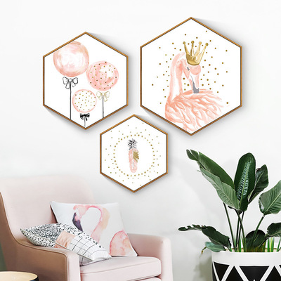 北欧风六边形g装饰画现代简约火烈鸟挂画创意客厅玄关墙画nsi家居