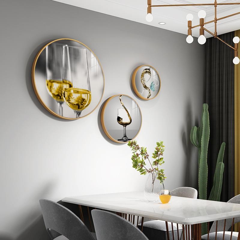 网红景现代奢墙饭餐厅画吃厅面y酒杯装饰挂轻沙发背创意圆形组合图片