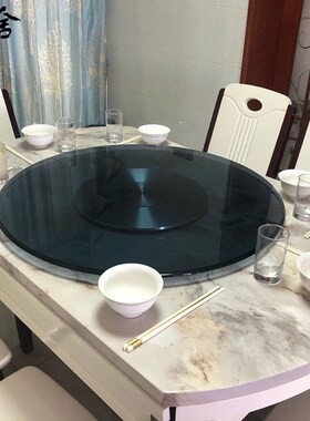 茶色餐桌转盘钢化玻璃灰色圆x桌转盘家用酒店台面饭桌转台玻璃转