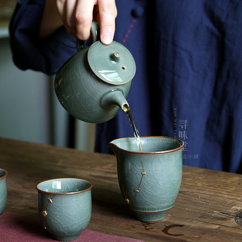 手工锔钉a青瓷茶壶秘色瓷开片手执壶高档冰裂釉陶瓷哥窑功夫茶具,餐饮具,茶壶,淘宝优惠券,粉丝福利购,淘宝优惠卷