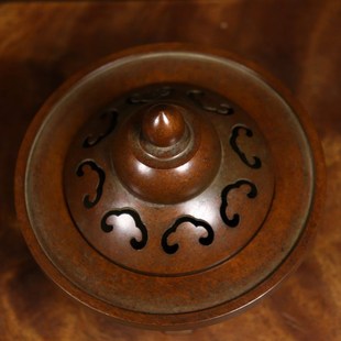 黄铜苏工如d意三足炉家用盘香炉传世包浆仿古三脚铜香炉摆件