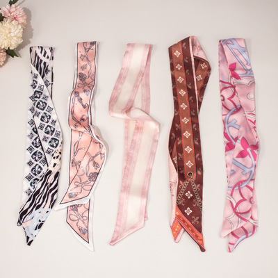 绑包长条丝巾夏季小香风双面波点丝巾方巾级感仿真丝飘带scarf