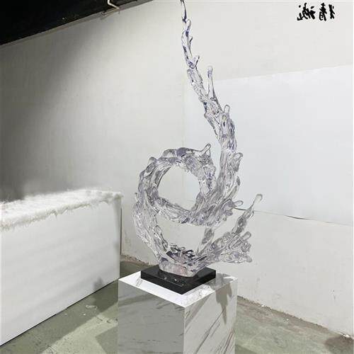 树脂透明树脂抽象浪花雕塑玄关酒店大堂轻奢艺术摆件轻奢风大型