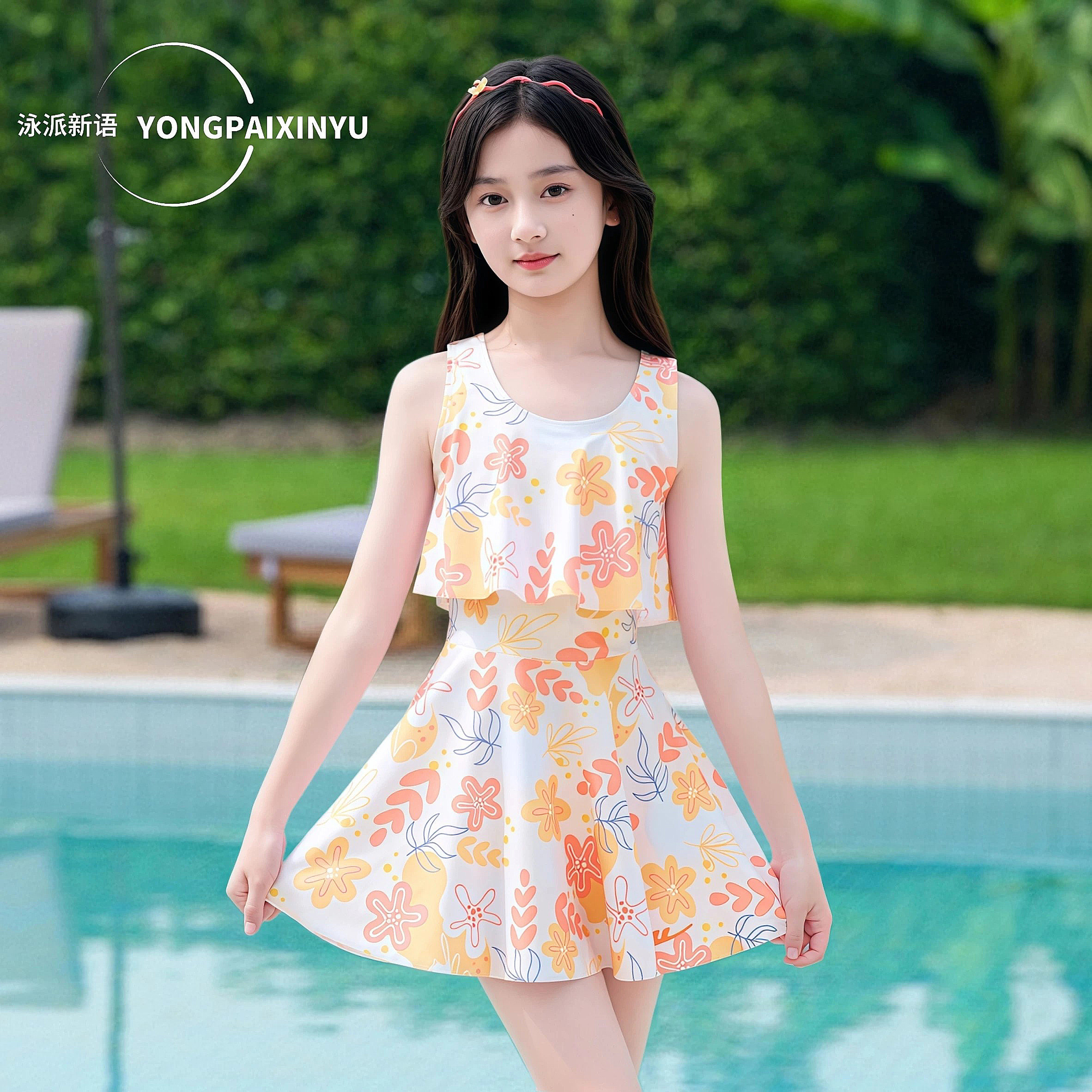 女童分体数码印花高级感泳衣图片