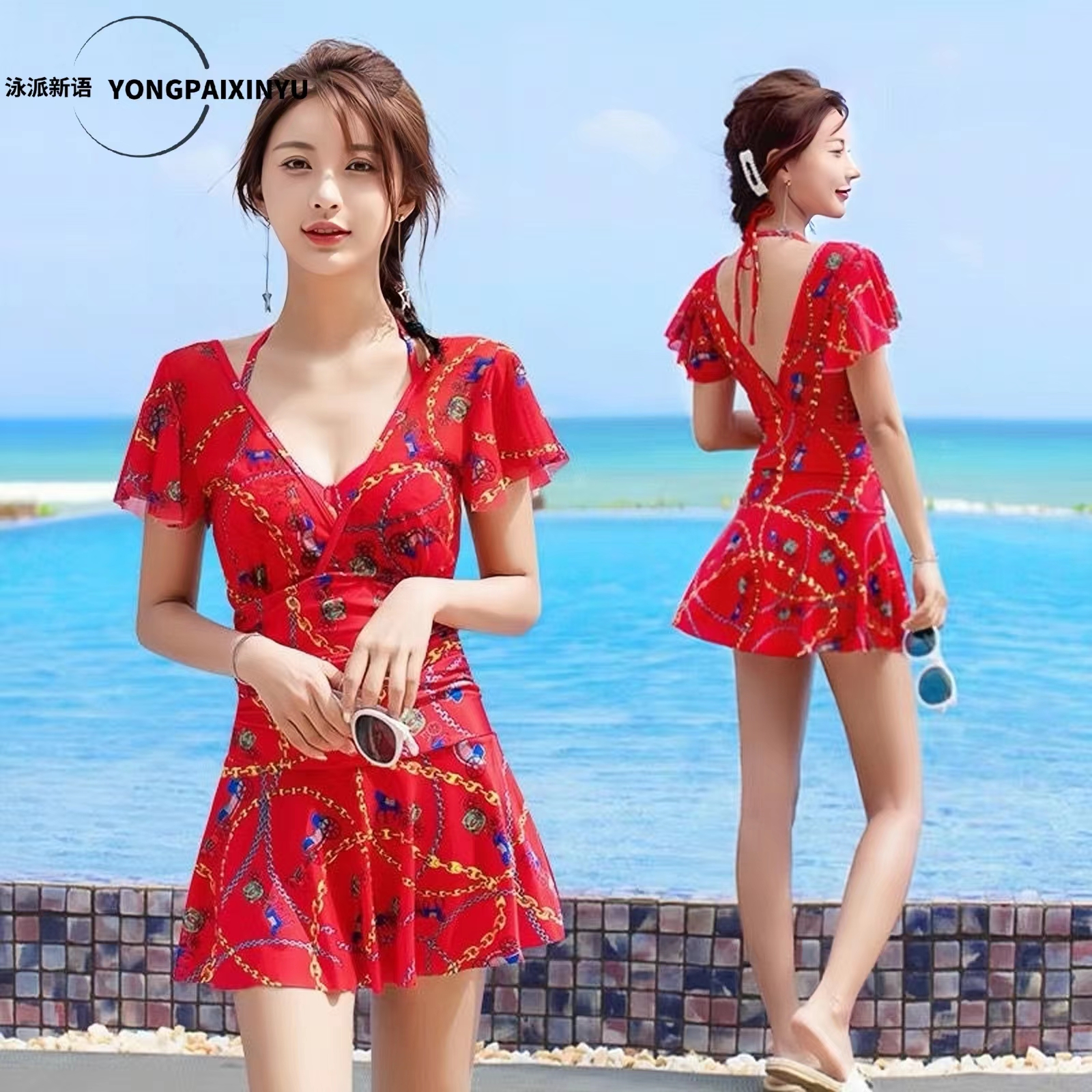 泳衣女新款2025年连体女士爆款微胖mm遮肉显瘦小胸聚拢泡温泉泳装